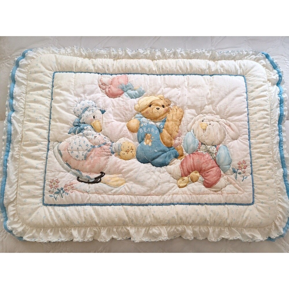 Vintage 1991 Red Calliope Baby Quilt Blanket Teddy Bear Bunny 40x30 USA